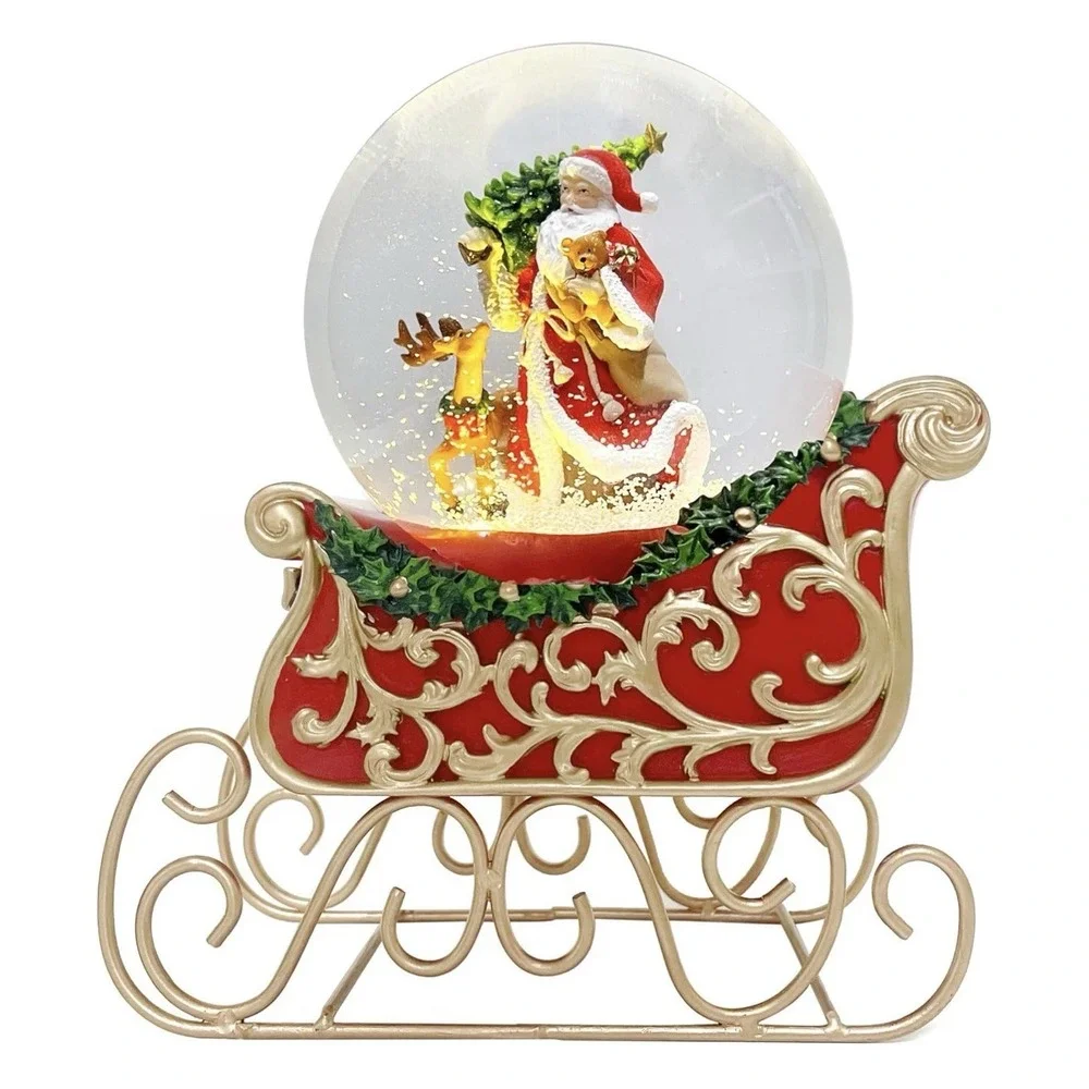 Christmas Snowglobe Santa Claus Sleigh With Led Light